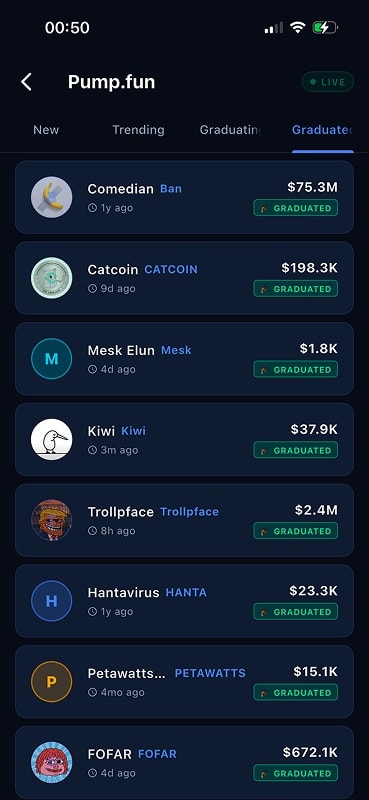 SUPER WALLET: trending tokens (demo data)